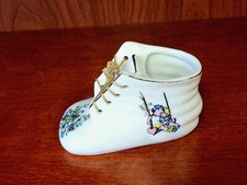 Vtg Baby Shoe Planter Vase Springtime Swing Children Flowers