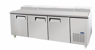ATOSA USA MPF8203 STAINLESS STEEL PIZZA PREP TABLE 93'' 3-DOOR REFRIGERATOR