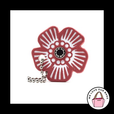 New Small COACH TEA ROSE Flower Pink Leather Key Fob Bag Charm Keychain Hang Tag