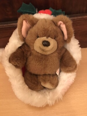 Pfoten für Gedanken Maus in Nikolausmütze Stofftier The Brittana Gift Co Vintage 1993