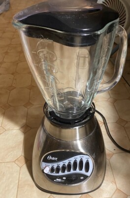 Oster 16 Speed Blender Model 6812 Motor Base Glass Jar w/Black Lid Cap  EUC