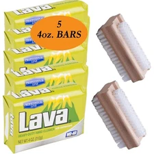 Lava Soap Heavy-Duty Pumice soap with Moisturizer, 5 x 4oz and 2 Nailbrush