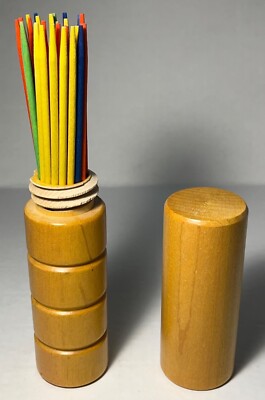 Vintage Game Eddie Bauer Wooden Pickup Sticks Wood Storage Tube