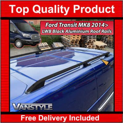 FOR FORD TRANSIT MK8 14+ LWB BLACK ALUMINIUM SPORT ROOF BARS RAILS