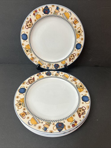 4 Dinner Plates Tea Pots By Sakura Debbie Mumm - Picture 2 of 3