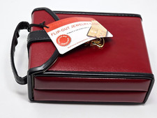 NEW Travel Flip-Out Jewelry Case, Small Bonded Leather, Red w/Black Trim