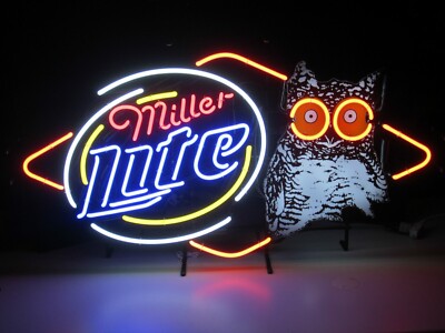 US STOCK Miller Lite Beer Hooters Owl Bar 24''x20'' Neon Sign Light Restaurant Pub