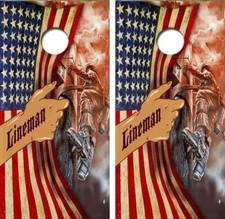 Lineman Flag Cornhole Board Wrap LAMINATED Wraps Decals Vinyl Sticker 4415