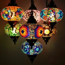 Turkish Moroccan Glass Mosaic Hanging Ceiling Pendant Lamp Light 7 Large Globe