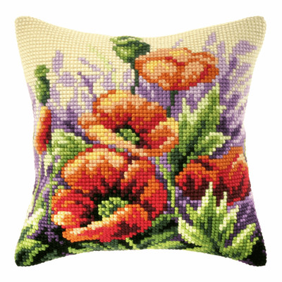 Orchidea Cross Stitch Kit: Cushion: Large: Poppies on Meadow