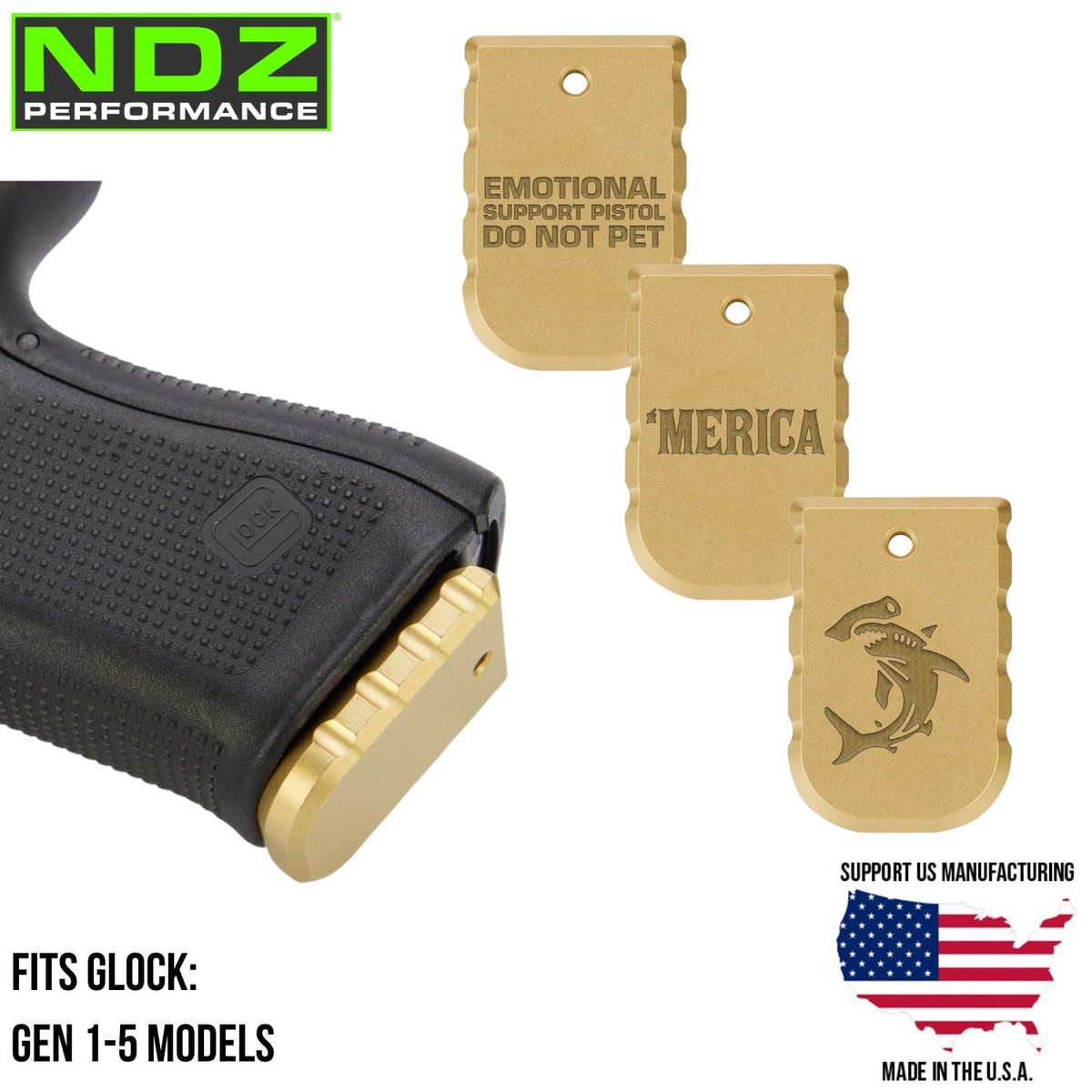 NDZ Brass Glock Gen 5 17 19 23 45 47 Magazine Floor Plate Heavy