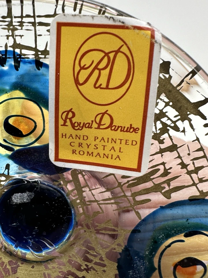 Royal Danube Hand Painted Crystal Wine Glass Peacock Design ~ Romania - Image 4 of 4