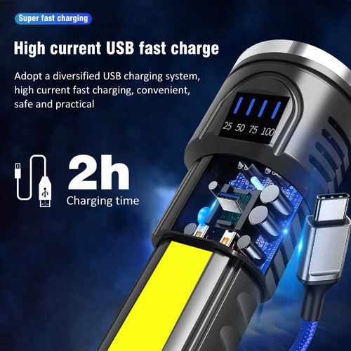 Rechargeable LED Flashlight Tactical Super Bright Torch Zoom With Charging Cable - Picture 5 of 13