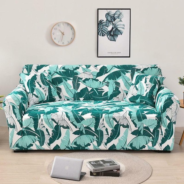Green / White Tropical Leaf Pattern Sofa Couch Cover Slipcover eBay