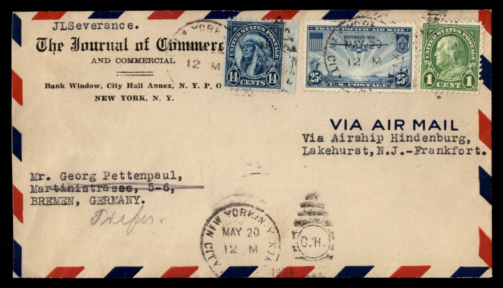 Mayfairstamps US 1936 New York to Germany Hindenburg Zeppelin Flight