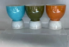 Set Of 3 Ceramic Double-Walled Bowls With Colorful Glossy Finish In Blue Green &