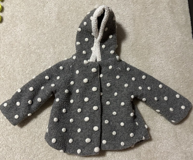 Baby Girl Zara Warm Winter Grey Dots Knitwear Coat Jacket With Hood Size 2-3