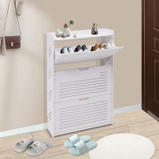 3-Layer Shoe Organizer White Tipping Shoe Cabinet Shoe Rack Cabinet for Entryway