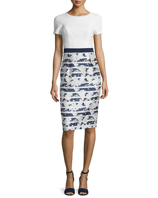 NEW BLACK HALO Short Sleeve Combo Striped Sheath DRESS SIZE $390  NORDSTROM