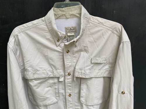 L. L. Bean Activewear Shirt Men's Medium Reg Fit Stone Logo Nylon Polyester - Picture 2 of 9
