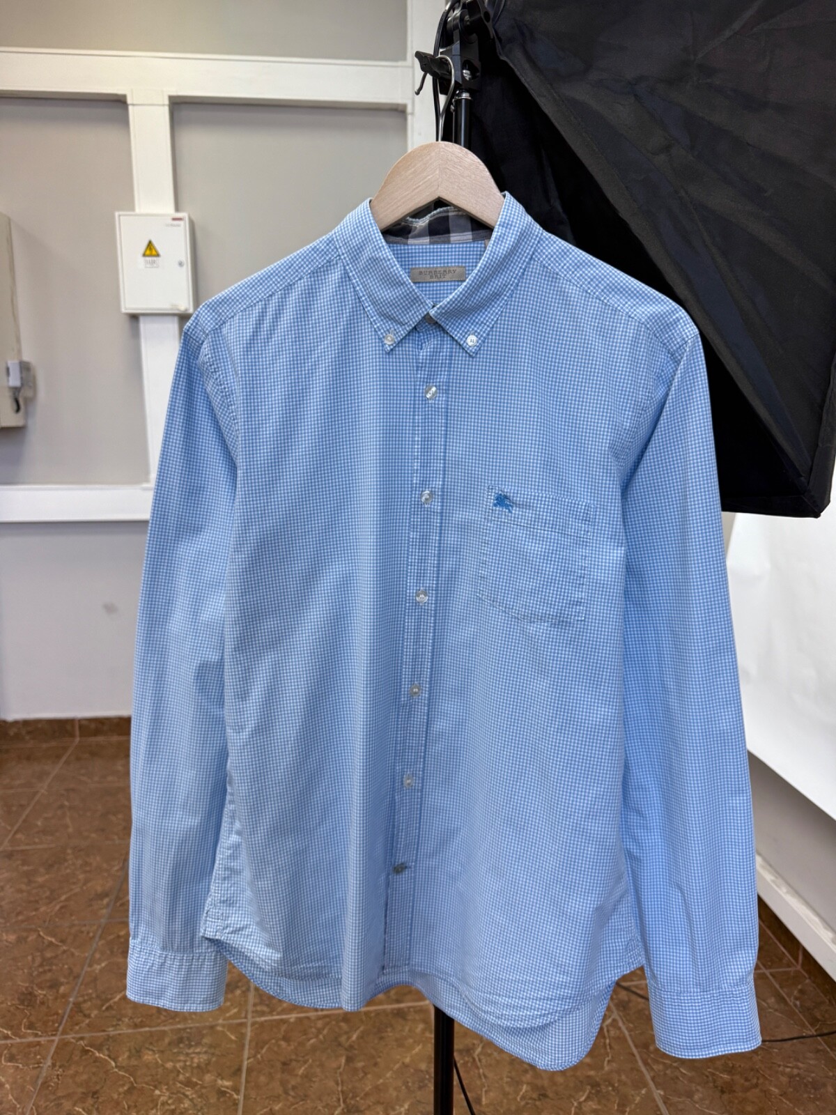 Vintage Burberry Brit Blue Retro Y2K Shirt Rare Hype Size L