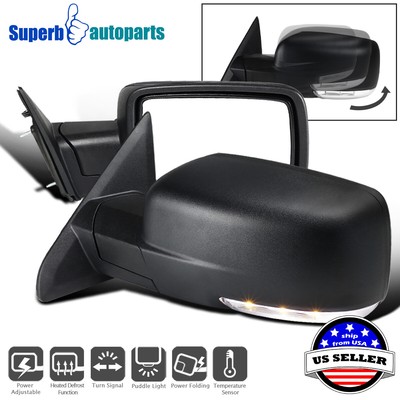 Fits 2013-2019 Ram 1500 Power Folding Heated Side Mirrors Black Cover w/ Signal