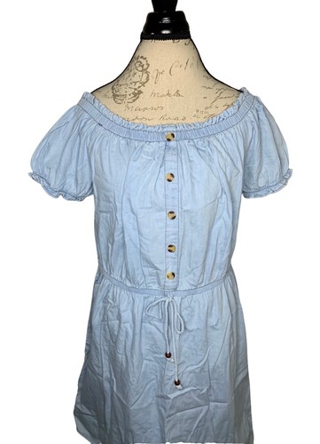 Roolee Linen Short Sleeve Cream Blue Chambray Stripe Dress HD0220 Women  Size L | eBay