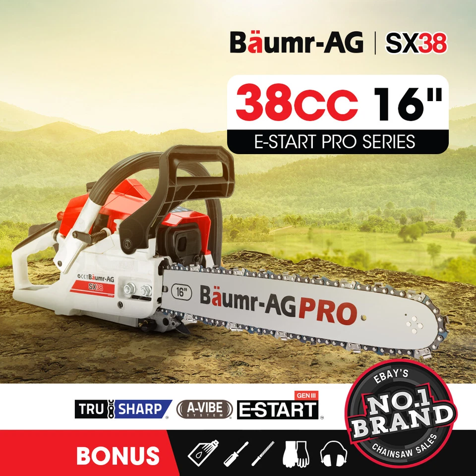 BAUMR-AG 38cc Petrol Commercial Chainsaw 16" Bar E-Start 3.2HP Pruning Chain Saw