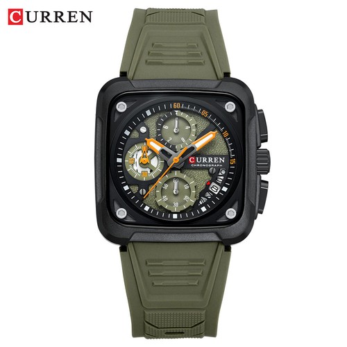 CURREN Men Square Watch Chronograph Date Military WristWatch Boys Sport Watch - Picture 15 of 19