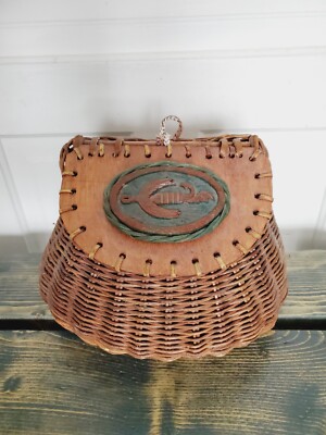 ANCIEN PANIER EN Osier Et Cuir Bourriche EUR 25,00 - FR