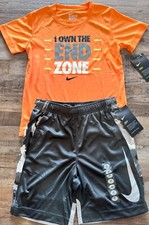 NWT Nike Little Boys 7 Gray/Light Orange I OWN THE END ZONE Dri-Fit Shorts Set