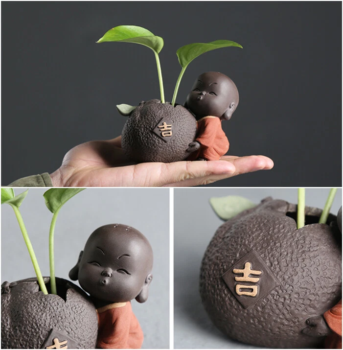 Chinese Ornament Handmade Artware Yixing Zisha Purple Clay Tea Pet Monk Vase New - Image 3 of 4