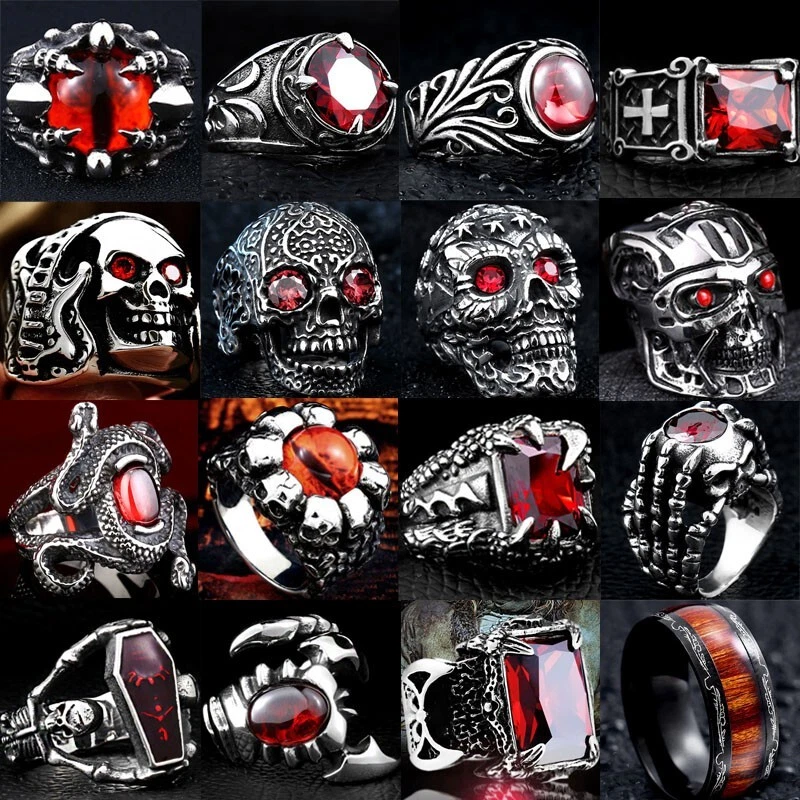 Skull Cool Punk Rings Man Band 316L Stainless Steel Steam Ram Gothic Men  Ring