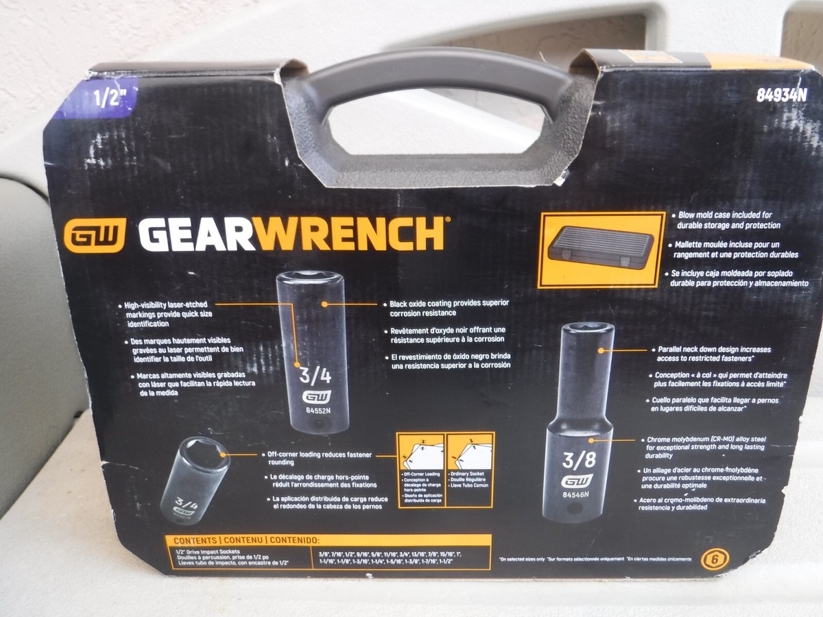 Gearwrench 39 Pc. 1/2in Drive 6 Point Standard & Deep Impact SAE Socket Set For Sale Online
