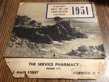 VINTAGE 1951 McKESSON'S PHARMACY NORICH NY CALENDAR