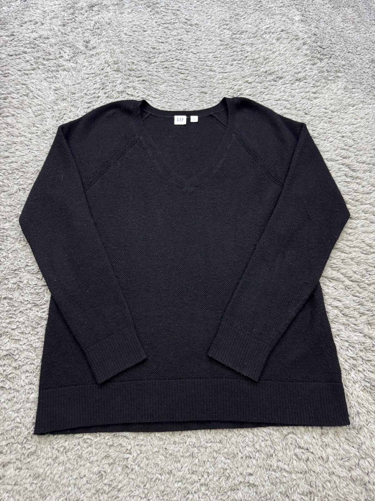 Gap Sweater Women Small Black Extra Fine Merino Wool Blend V Neck Pullover Top