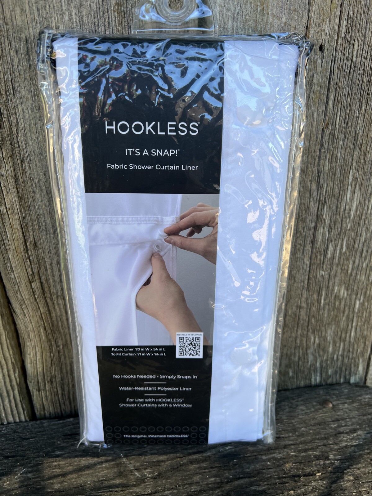 Hookless® It’s a Snap! Fabric SnapIn Shower Curtain Liner, White *NEW