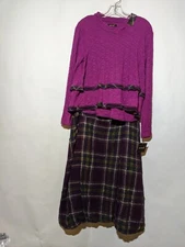 Animale Purple Plaid Bubble Skirt  Size 42 (US 10) & Fuschia top 42 (US 10) NWT