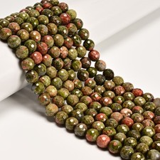 Natural Unakite Faceted Round Beads Size 8mm 10mm 12mm 15.5'' Strand