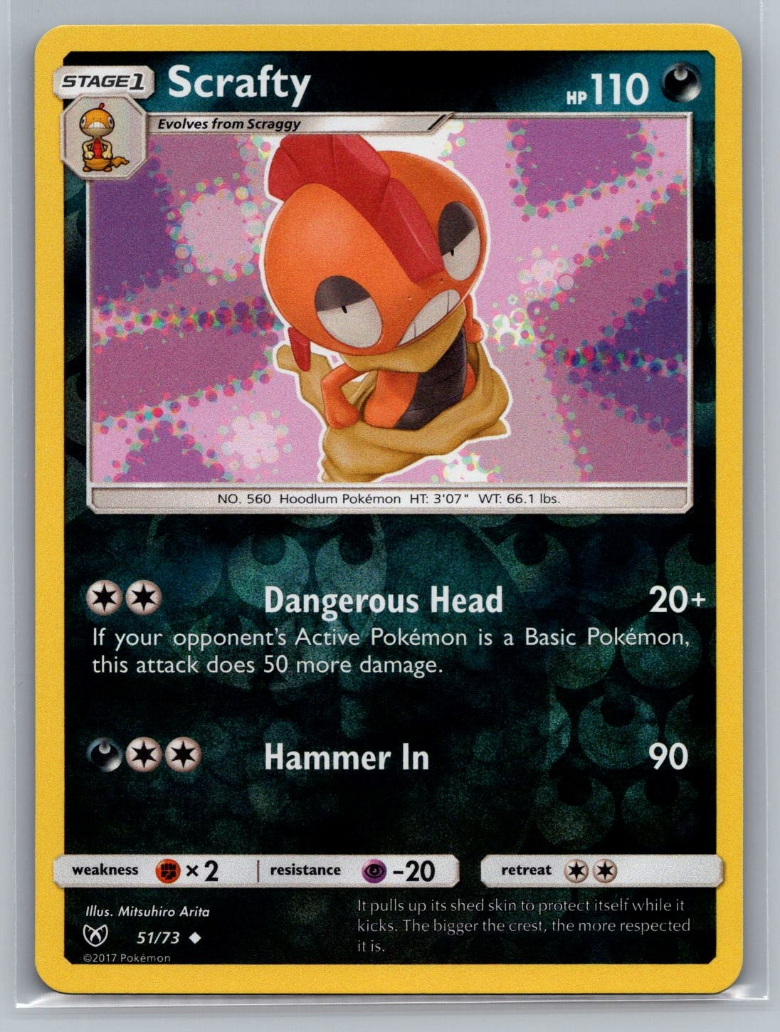 Reverse Holo Scrafty 51/73 Uncommon Shining Legends Pokemon NM
