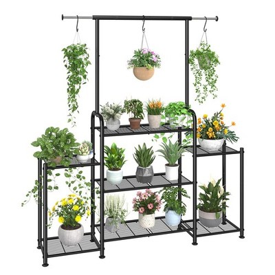Simple Trending Plant Stand Indoor Outdoor, Metal 3 Tier Tall Hanging Black