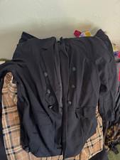 Studio Women s Black Button-Front Collared Mid-Length Blazer Jacket, Size 4