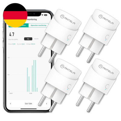 ANTELA Smart Mini-Steckdose WLAN 10A Mit Energiemonitor, Kompatibel Mit Alexa Un