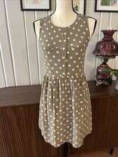 MADEWELL Women Sz 0 Taupe Polka Dot Print 100% Silk Sleeveless Dress W/ POCKETS