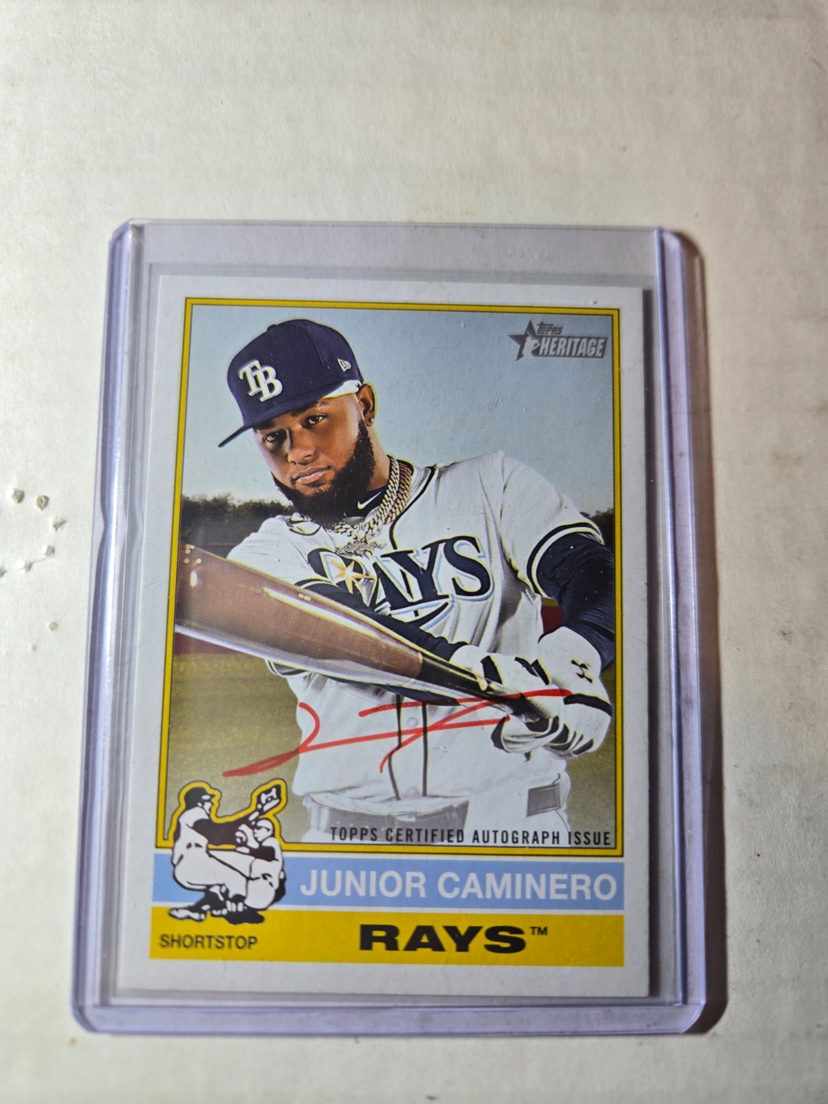 2025 Topps Heritage High Number- Junior Caminero Real One Red Ink Auto 15/76