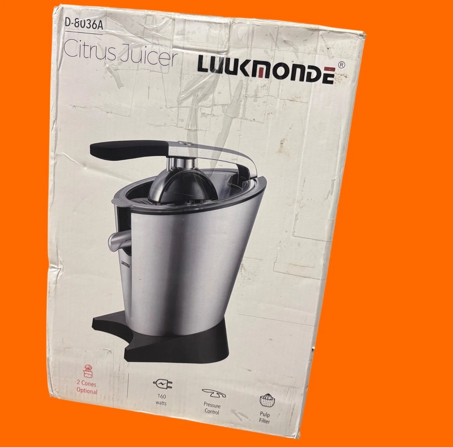 Luukmonde D-6036A Citrus Juicer Stainless Steel With 2 Cones & Pulp Filter 160W