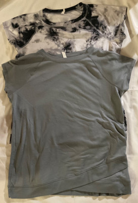 2 Ideology Gray + Black & White Tie Dye SS Pullover Tops T Shirts Women's Large