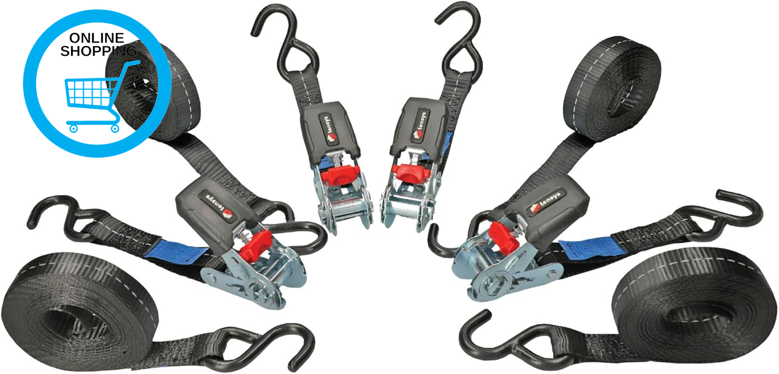 4 Pack - 25Mm Wide Ratchet Lashing System - 5M