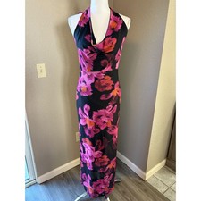 SHEIN Womens Pink Floral Halter Maxi Dress Cowl Neck Open Back Size 6 Medium