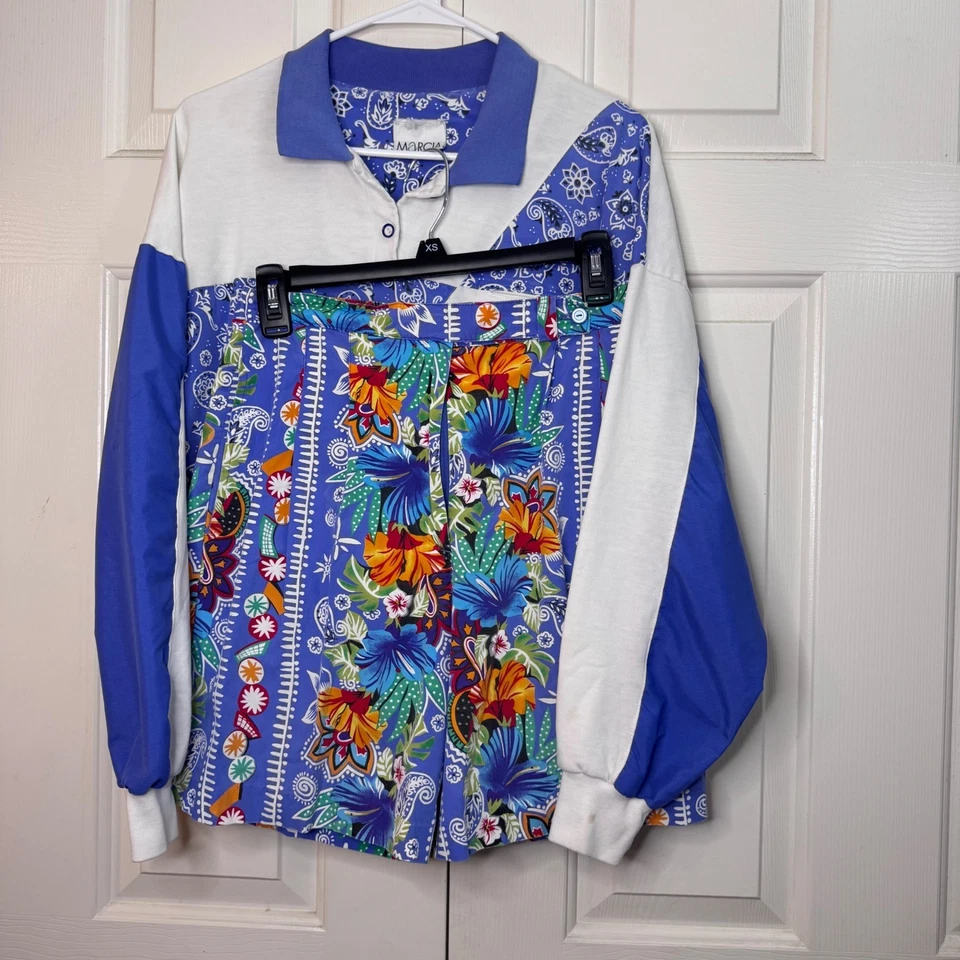 Conjunto Corto Camisa Floral Vintage Marcia Patchwork Talla M/6 Años 90 Hecha en EE. UU. Vacay Foto 3 de 4